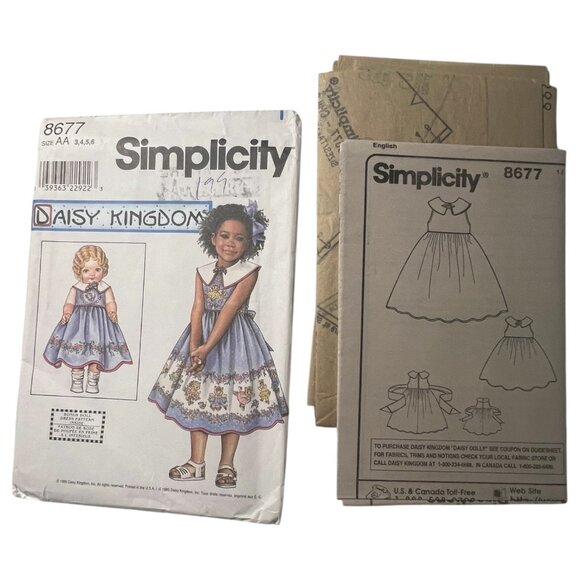 Daisy Kingdom Simplicity 8677 Sewing Pattern Girl Dress Size 3-6 Doll Dress 18” - Picture 3 of 7